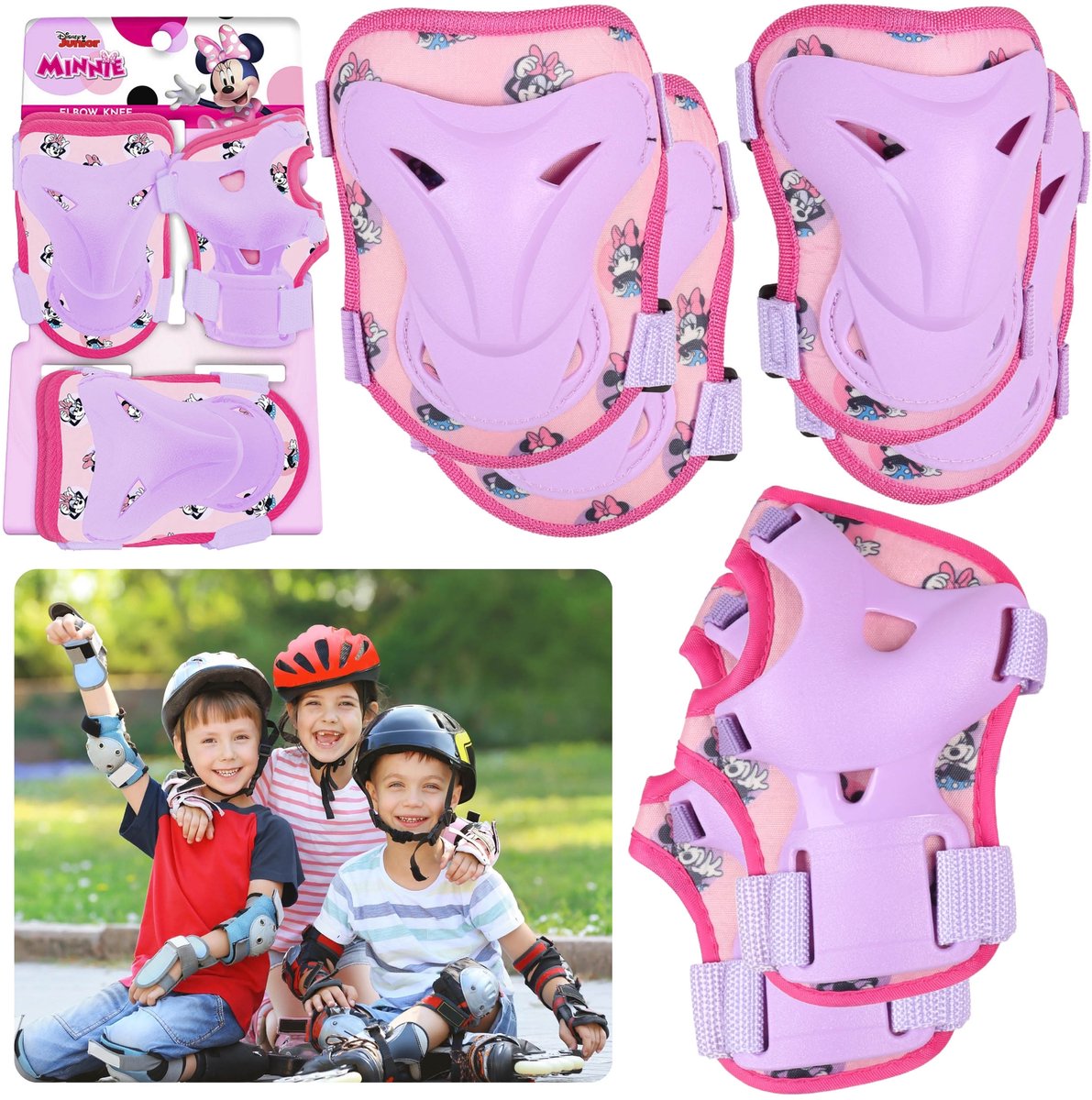 DISNEY Minnie Mouse Beschermers voor kinderen op rolschaatsen fiets step set voor knieën ellebogen polsen Roze