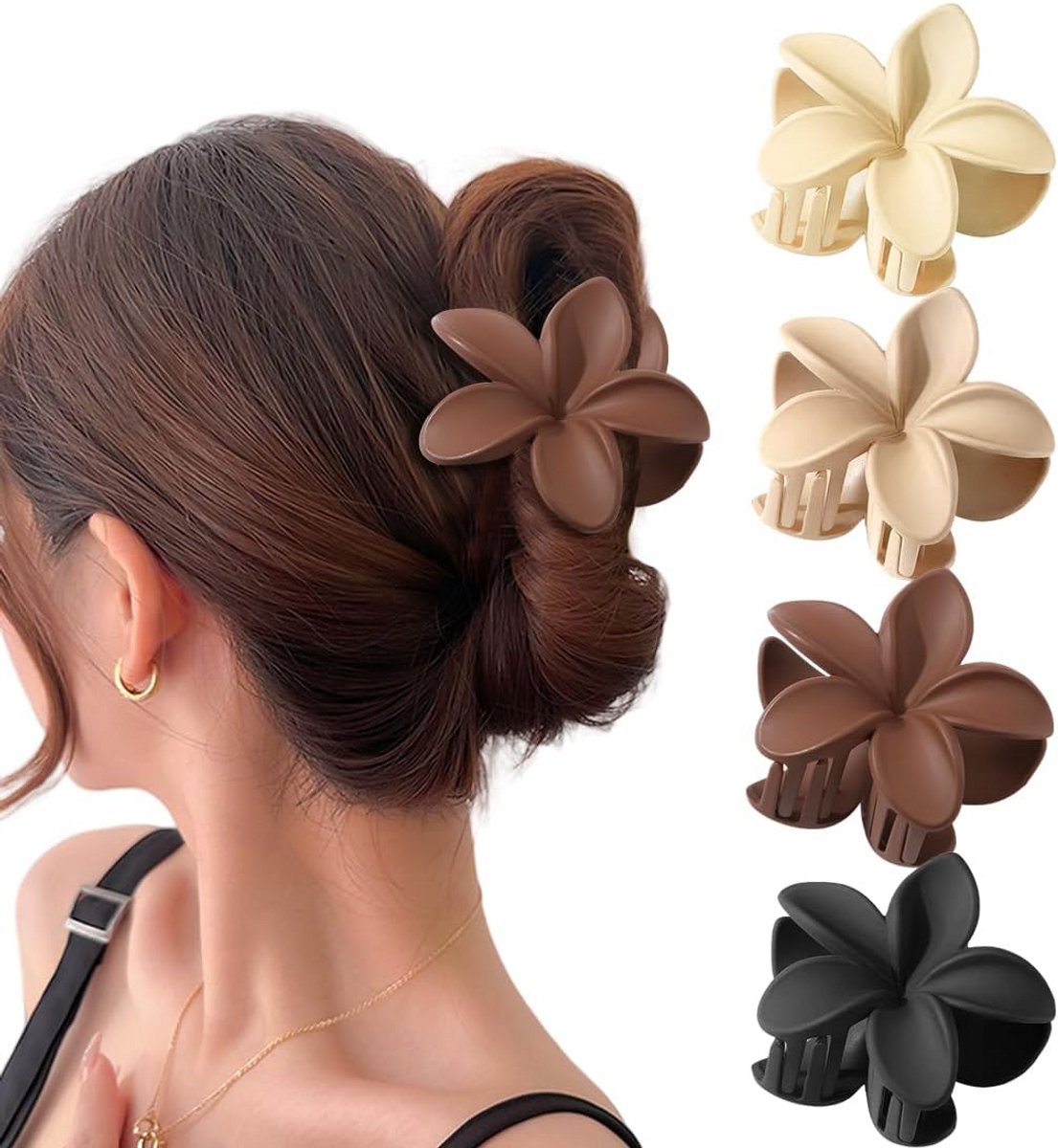 4 stuks bloemen haarklemmen - grote haarspelden voor dik haar, antislip haarkralle