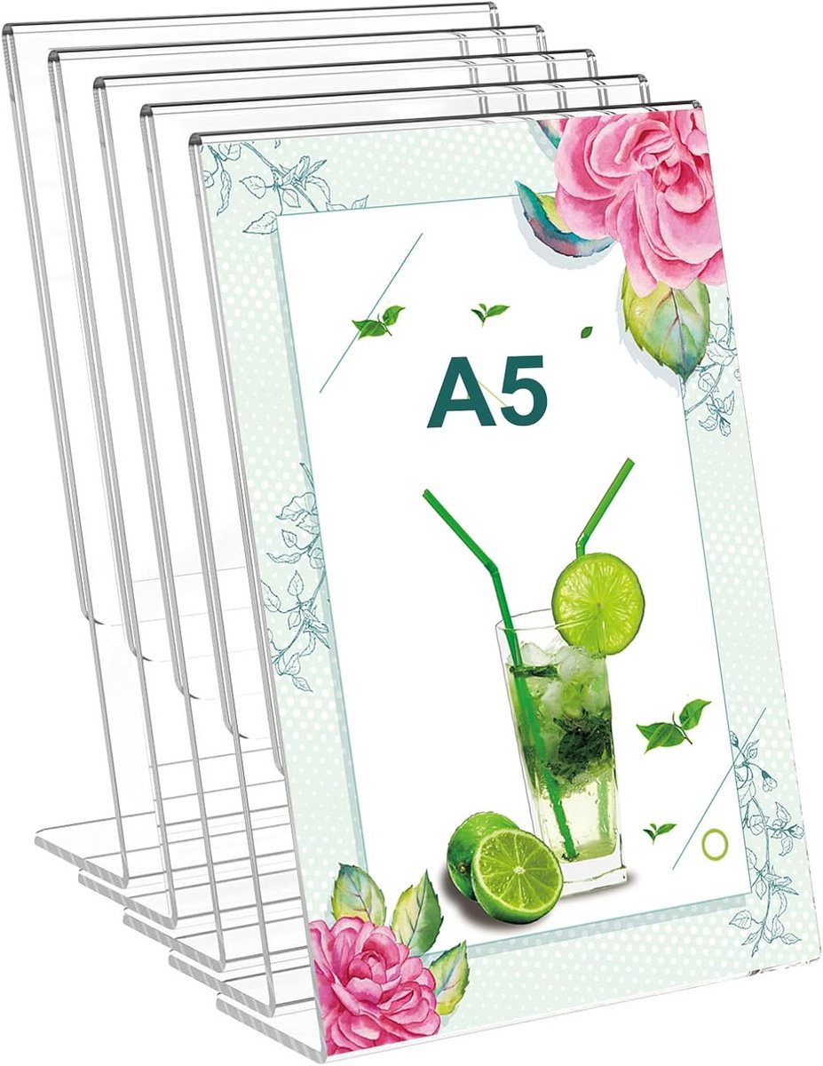 Acryl Tafelstand A5 - 5 Stuks Transparant Prijskaartje en Menu Stand voor Kantoor en Restaurant