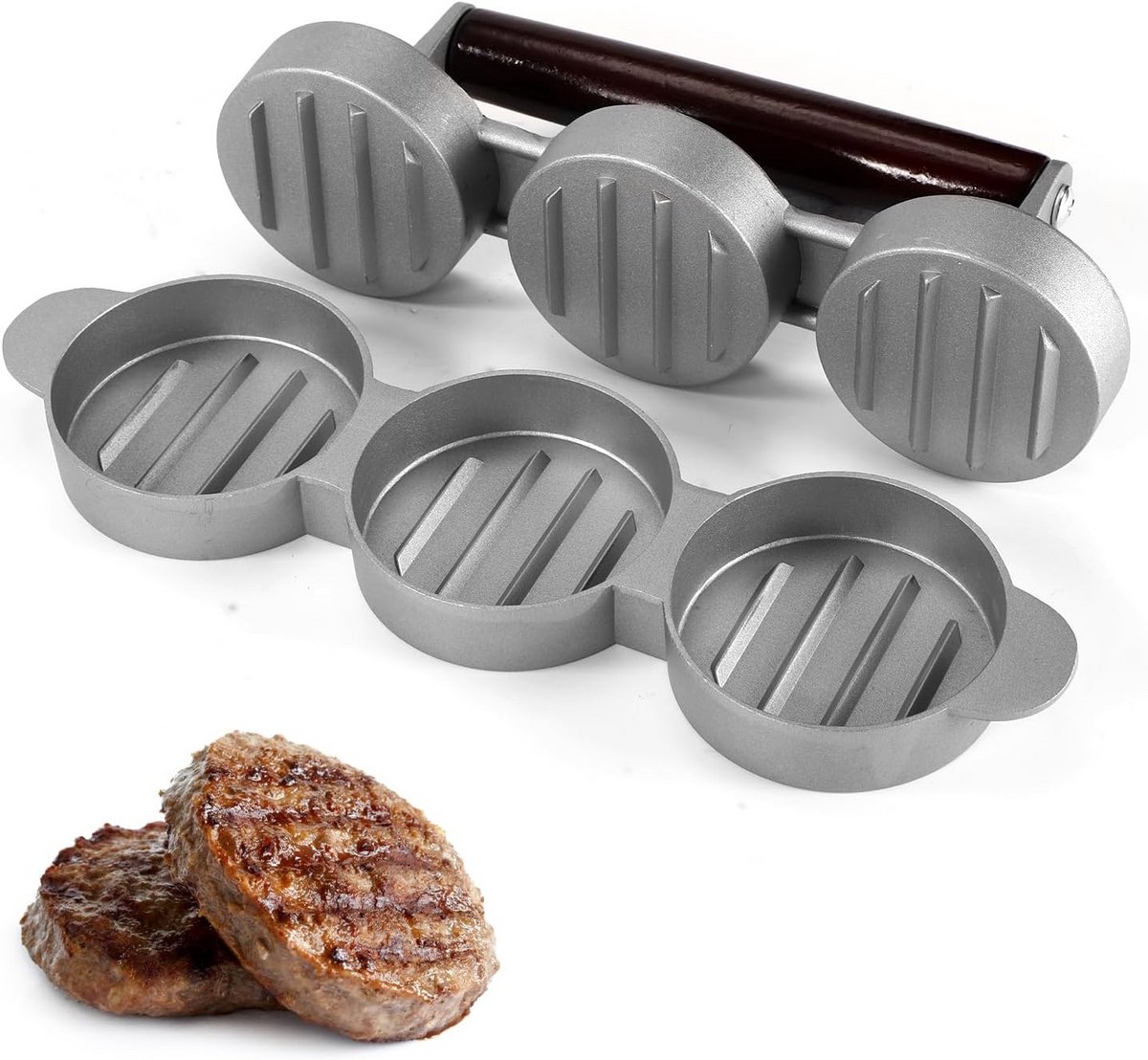 Mini Burgerpers voor 3 Burgers Tegelijk - Hamburger Patty Maker voor BBQ en Grill
