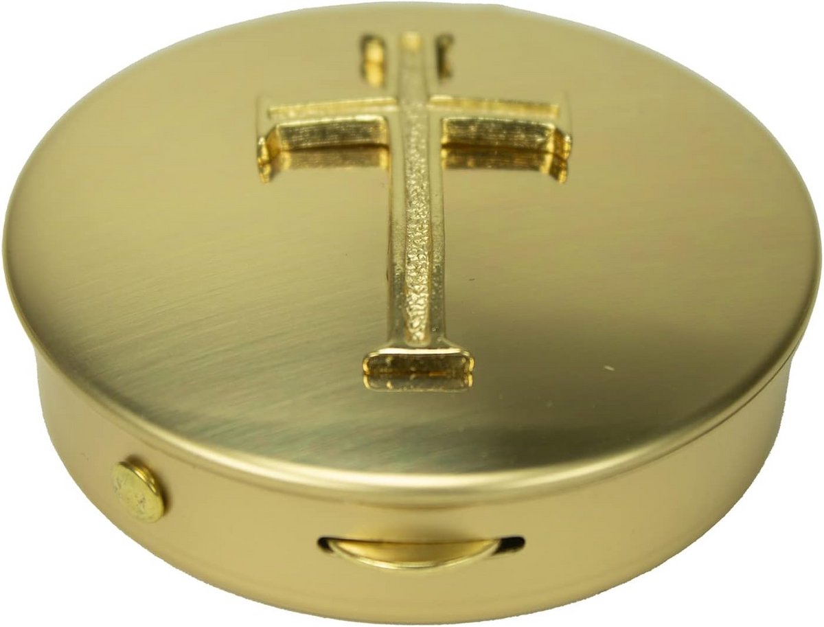 Gouden Latijnse Kruis Pyx Container voor Hosties of Relieken