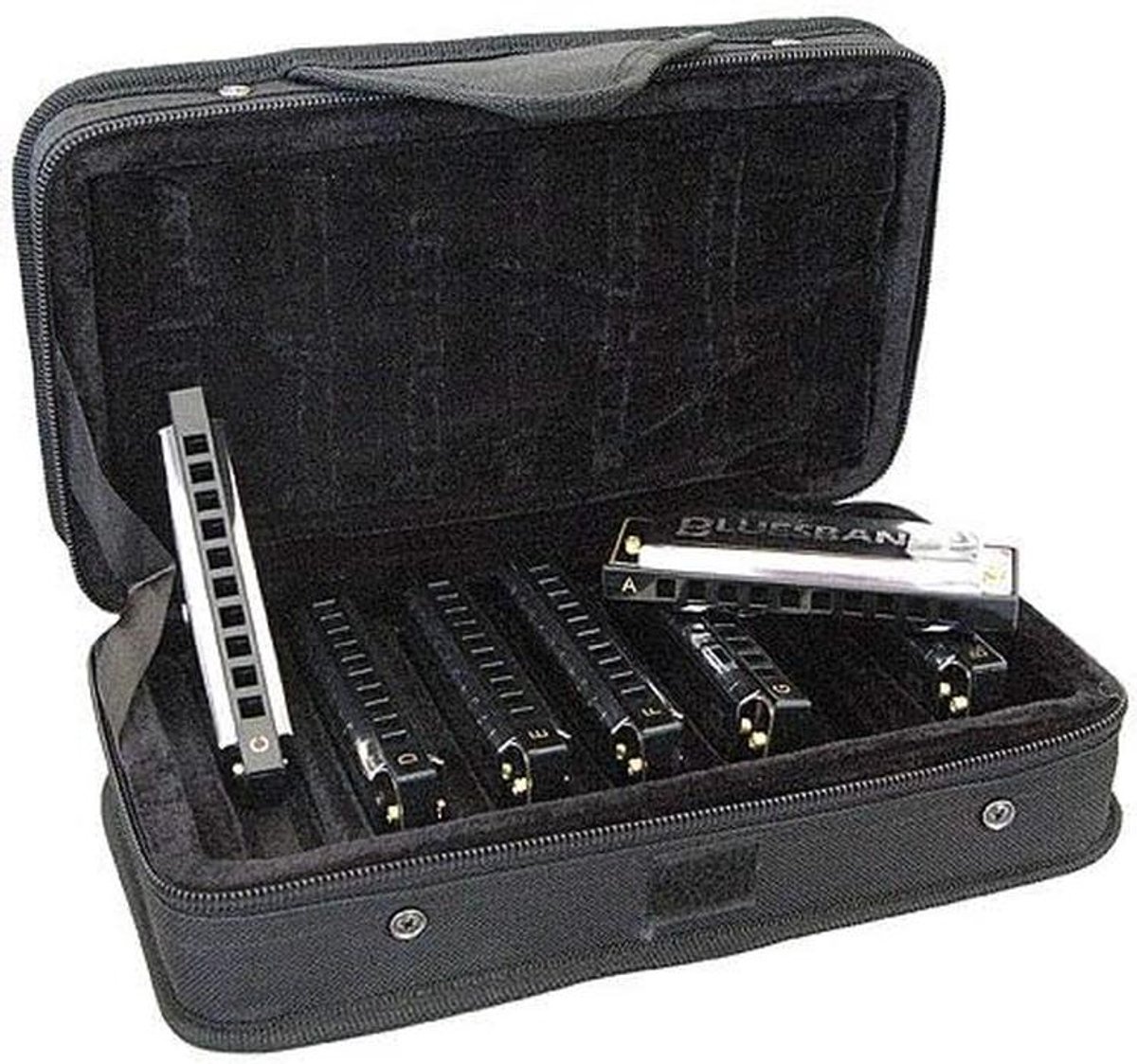 Set van Zeven Blues Mondharmonicas in Alle Basis Toonaarden