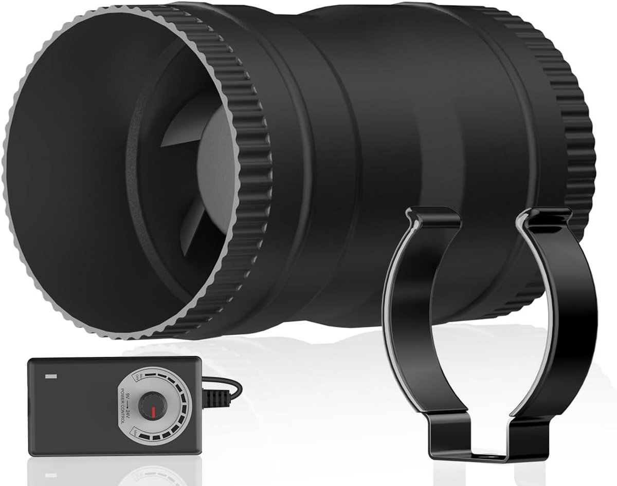 Inline Ventilator 75 mm met Regelbare Snelheid - Afzuigventilator voor Kweekkas, Kelder of