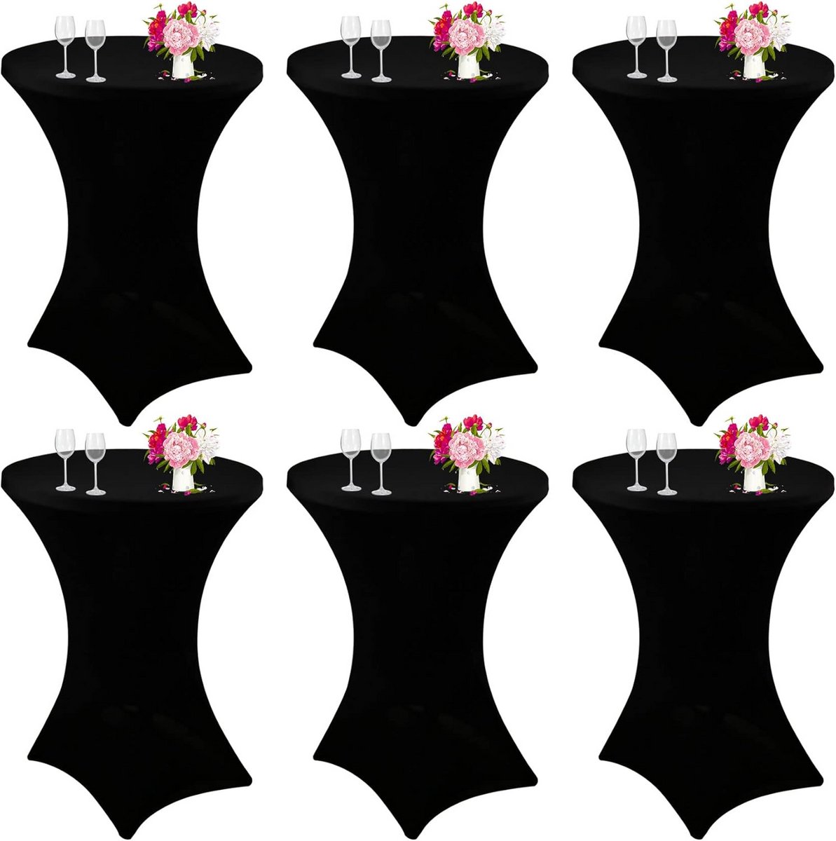 6x Zwarte Cocktailtafelhoezen Spandex - Hoogwaardige Stretch Tafelkleden voor Feest, Bar en Evenementen - 80x110 cm