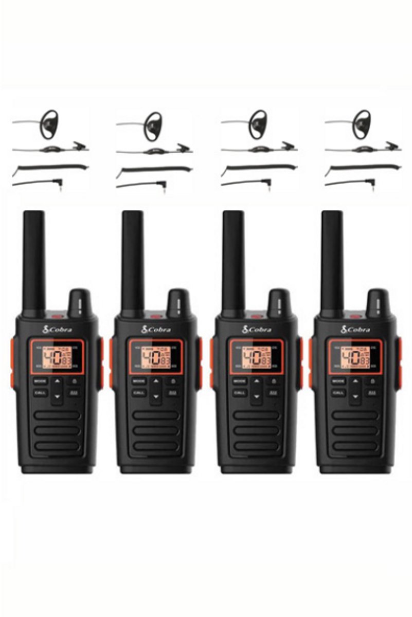 Set van 4 Cobra RX380 PMR446 portofoons IPX2 met D-shape oortje