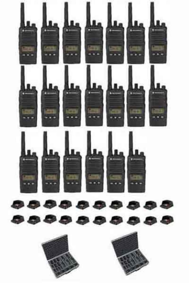Set van 20 Motorola XT460 IP55 PMR446 Portofoon met tafellader en koffer