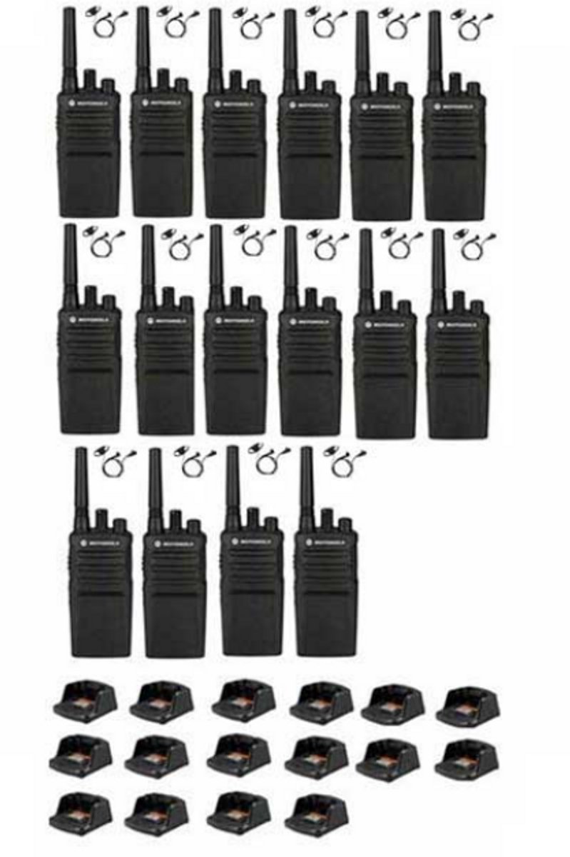 Set van 16 Motorola XT420 UHF IP55 PMR446 Portofoon met laders en D-shape oortje