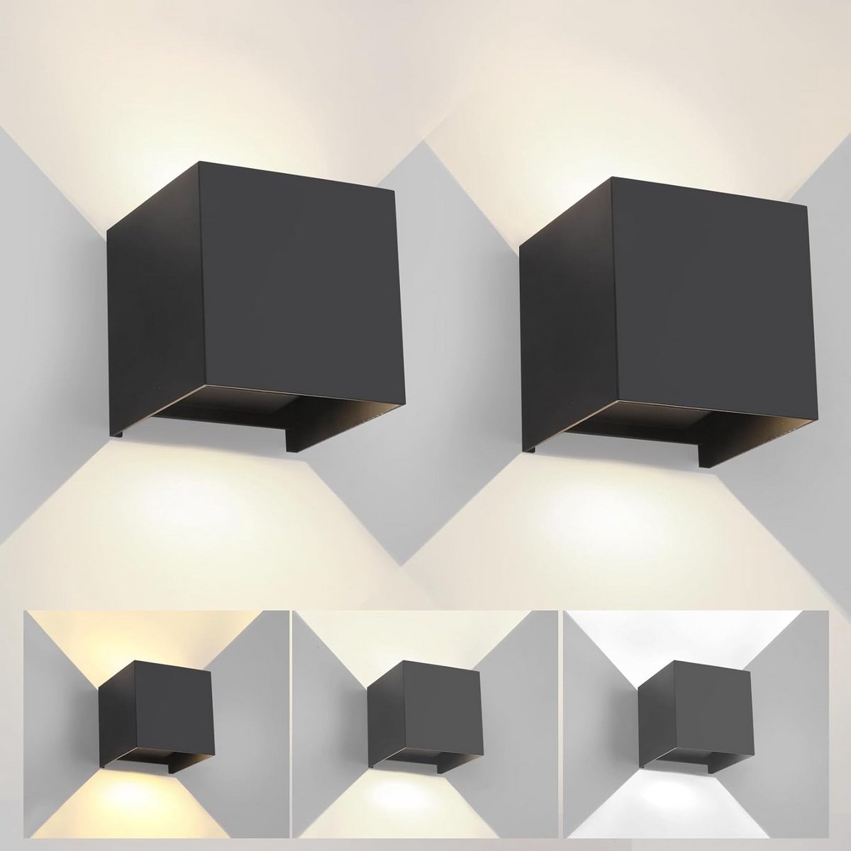 Set van 2 Verstelbare LED Kubus Wandlampen Zwart IP65 Waterdicht Binnen/Buiten