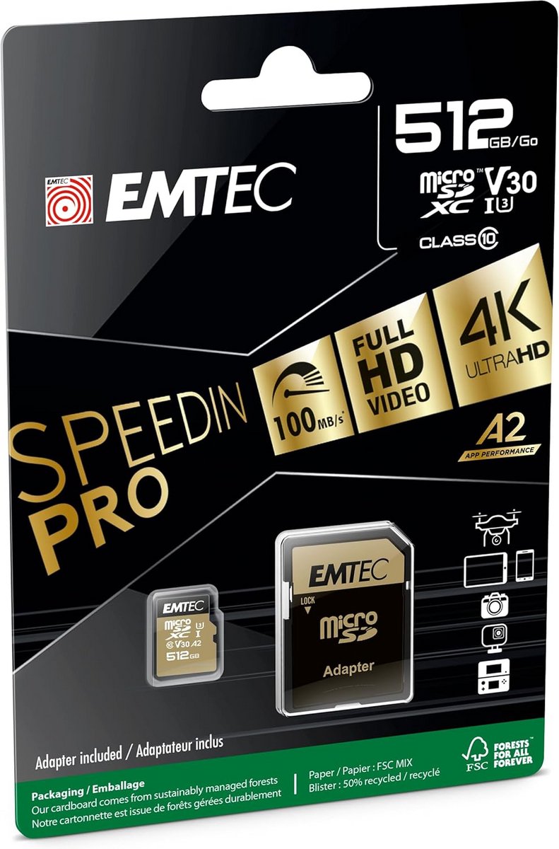 Supersnelle MicroSDXC Kaart 256GB V30 U3 A1 met Adapter - Ideaal voor 4K Video en Apps