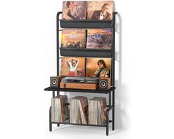 SNJY® Platenspeler Meubel - Platenspeler Kast - LP Houder - Platenhouder - 30D x 70B x 144H cm - Zwart