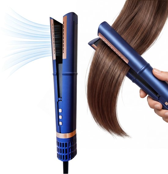 Stijltang & Haardroger 2-in-1 - 4 Temperatuurstanden & 3 Snelheden - 26°C t/m 82°C - Eenvoudig in Gebruik - Ionentechnologie - Warmt Snel Op - Föhn & Hair Straightener - Multistyler - Haarföhn & Haarstyler - Blauw - Peach Beauty