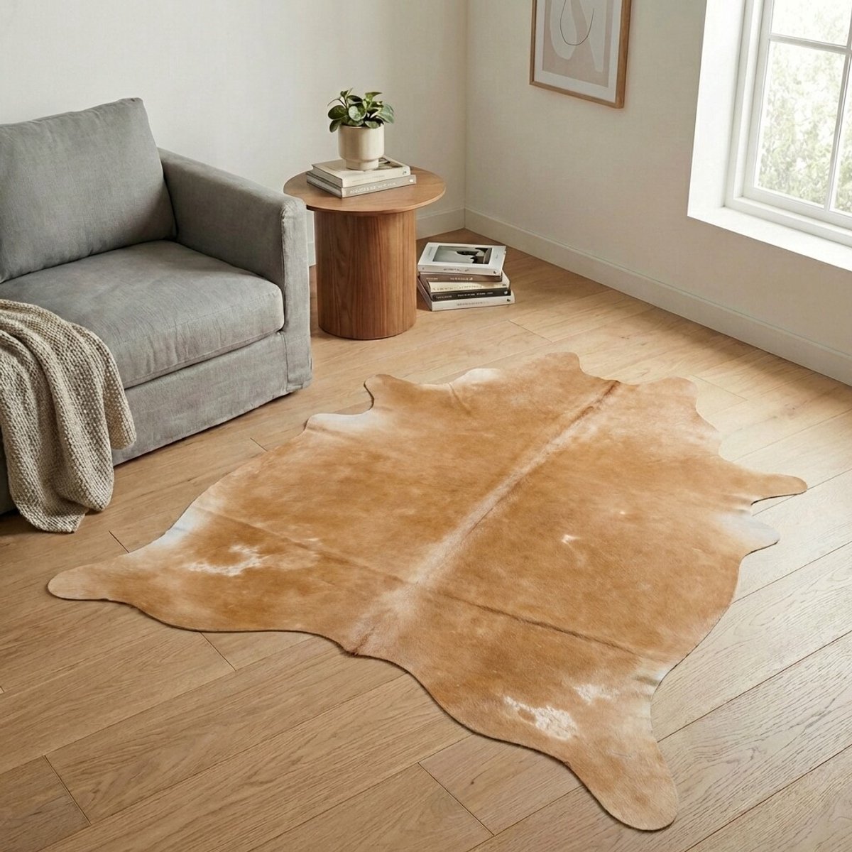Koeienhuid Vloerkleed - Bruin-wit / Grijs-taupe - 209 x 164 cm - Koeienkleed / Koeienvel / Dierenvel / Dierenhuid / Koehuid Tapijt