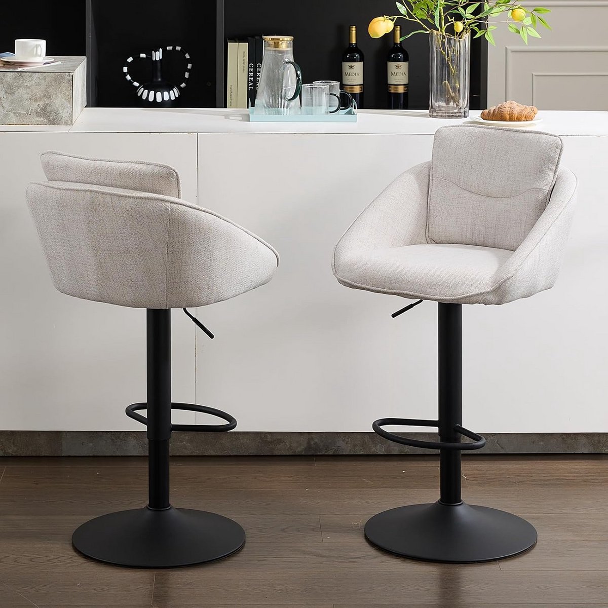 Set van 2 of 4 Barkrukken Beige met Rugleuning - Draaibaar en In Hoogte Verstelbaar