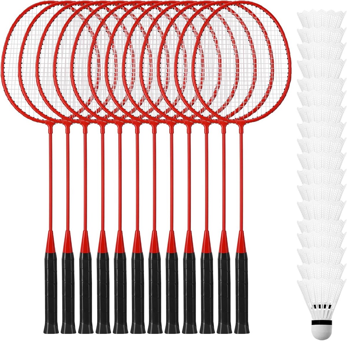 Set van 12 Duurzame Badmintonrackets met 18 Nylon Shuttles voor Beginners en Gevorderden