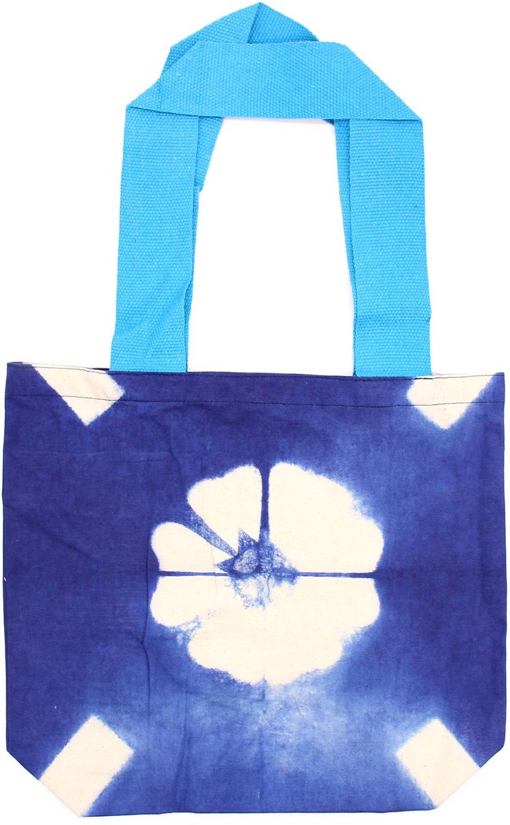Ancient Wisdom - Tas - Katoenen tas met tie-dye patroon - 38x42x12 cm - Blauw - Handvat - Schoudertas - Eco-vriendelijk - Modeaccessoire - Trendy