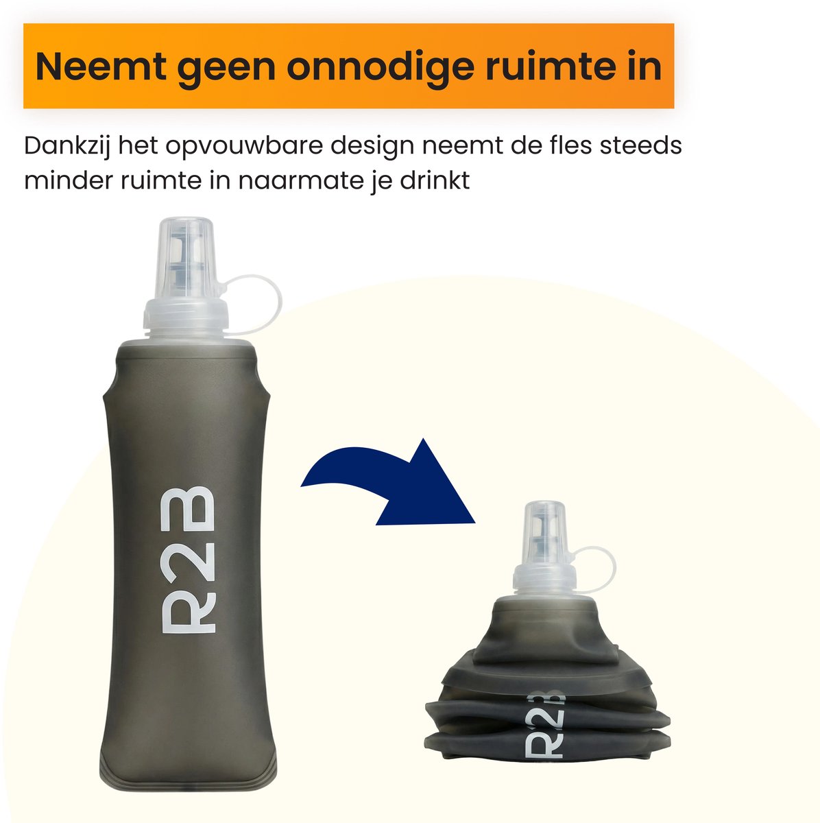 R2B Soft Flask 250 ML - Drinkfles Hardlopen - Opvouwbare Waterfles - Flexibele Drinkfles - Bidon/Drinkzak - Antraciet — cadeau in Sport & Outdoor - foto 5