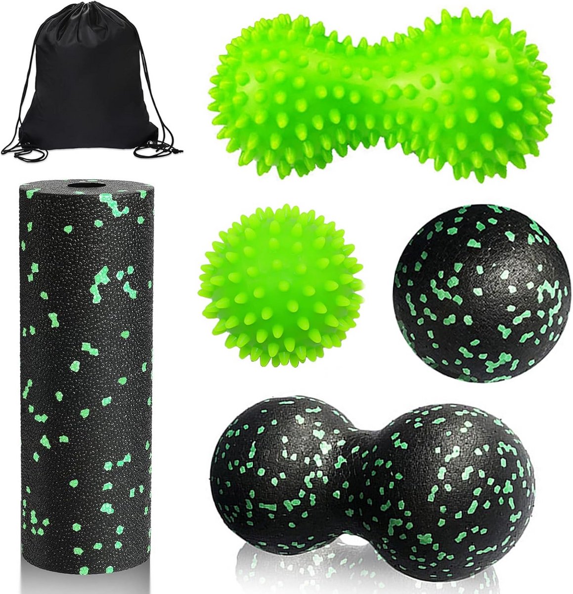 Set van 5 egel massageballen voor fascia en spiermassage (groen)