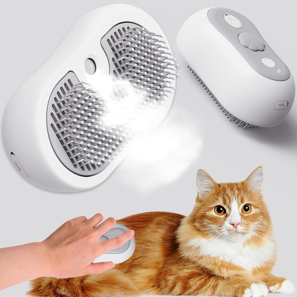 Stoomborstel voor katten | Draadloos | 3-in-1 | Lang en kort haar | Beheer haaruitval | Eén-klik reiniging