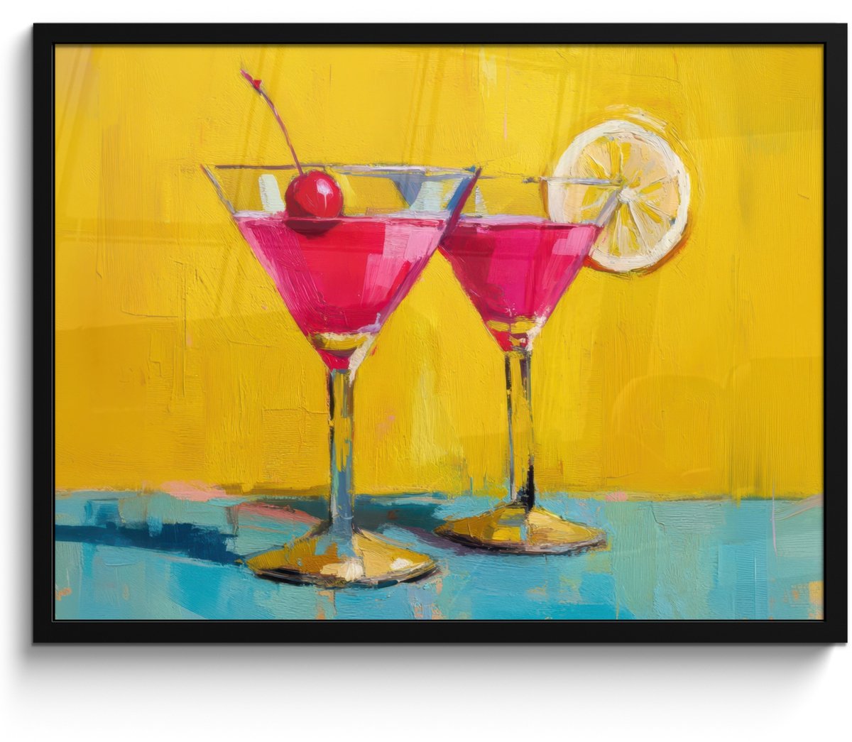 FrameYourWall Poster in lijst - Fotolijst 70x50 cm - Posters - Glazen - Cocktail - Citroen - Kers - Posterlijst zwart - Decoratie - Wanddecoratie woonkamer - Muurdecoratie slaapkamer