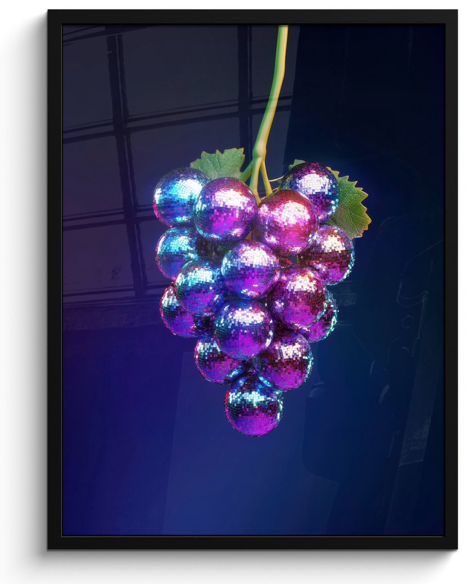FrameYourWall Fotolijst inclusief poster - Posterlijst 50x70 cm - Posters - Paars - Disco - Feest - Druif - Foto in lijst - Keuken decoratie muur - Wanddecoratie accessoires - Muurdecoratie - Schilderijen Disco - Druiven - Donker