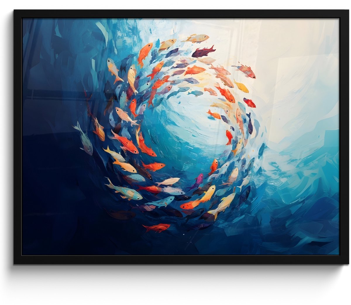 FrameYourWall Poster in lijst - Fotolijst 70x50 cm - Posters - Zee - Vissen - Kleurrijk - Dynamisch - Posterlijst zwart - Decoratie - Wanddecoratie woonkamer - Muurdecoratie slaapkamer