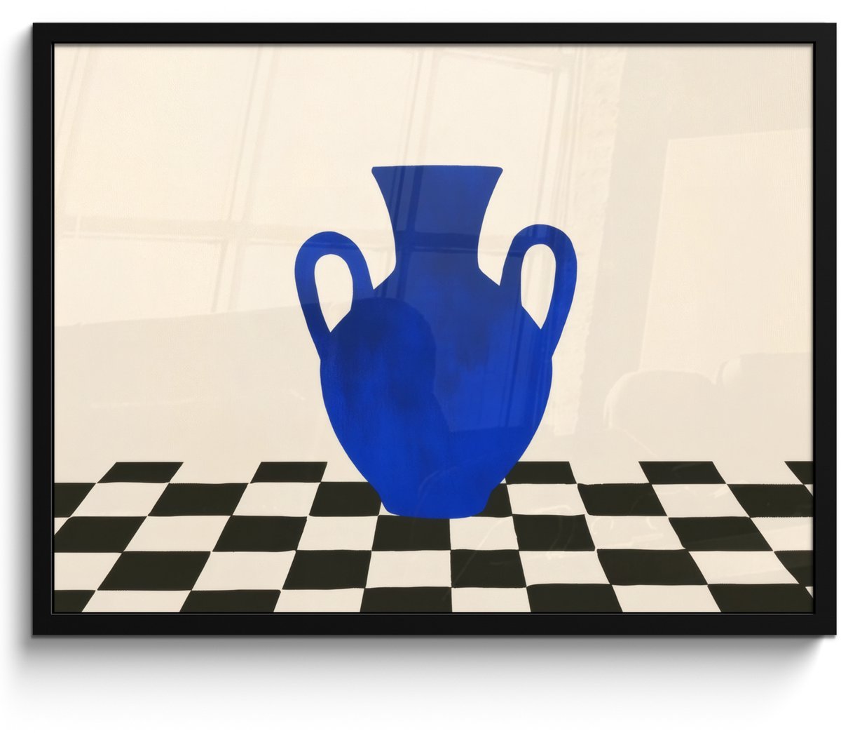 FrameYourWall Poster in lijst - Fotolijst 70x50 cm - Posters - Vaas - Blauw - Geblokt - Modern - Posterlijst zwart - Decoratie - Wanddecoratie woonkamer - Muurdecoratie slaapkamer