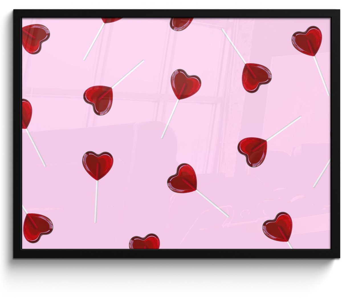 FrameYourWall Poster in lijst - Fotolijst 70x50 cm - Posters - Roze - Hart - Lolly - Snoep - Posterlijst zwart - Decoratie - Wanddecoratie woonkamer - Muurdecoratie slaapkamer