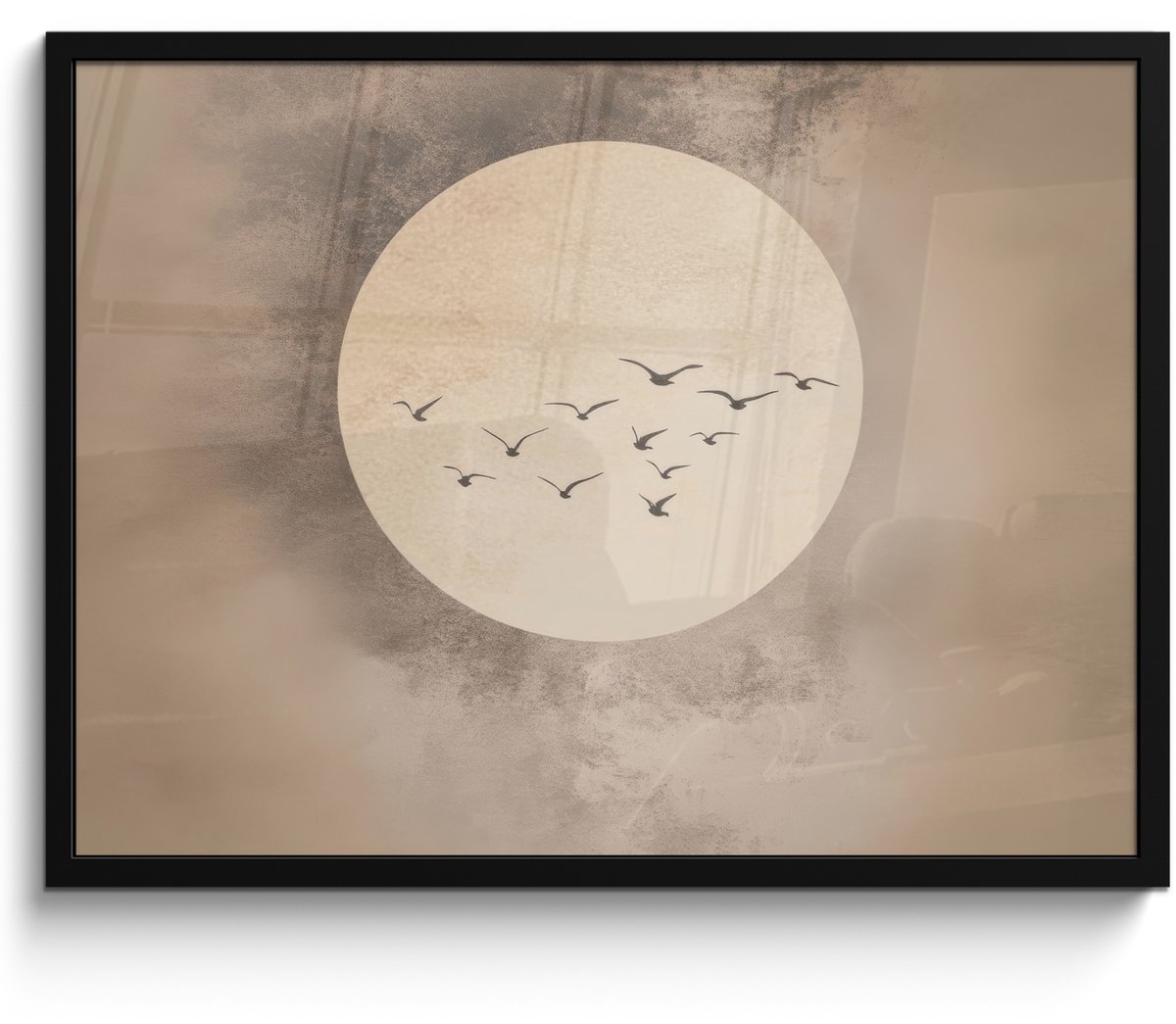FrameYourWall Poster in lijst - Fotolijst 70x50 cm - Posters - Vogel - Beige - Japandi - Posterlijst zwart - Decoratie - Wanddecoratie woonkamer - Muurdecoratie slaapkamer Japandi - Vogels