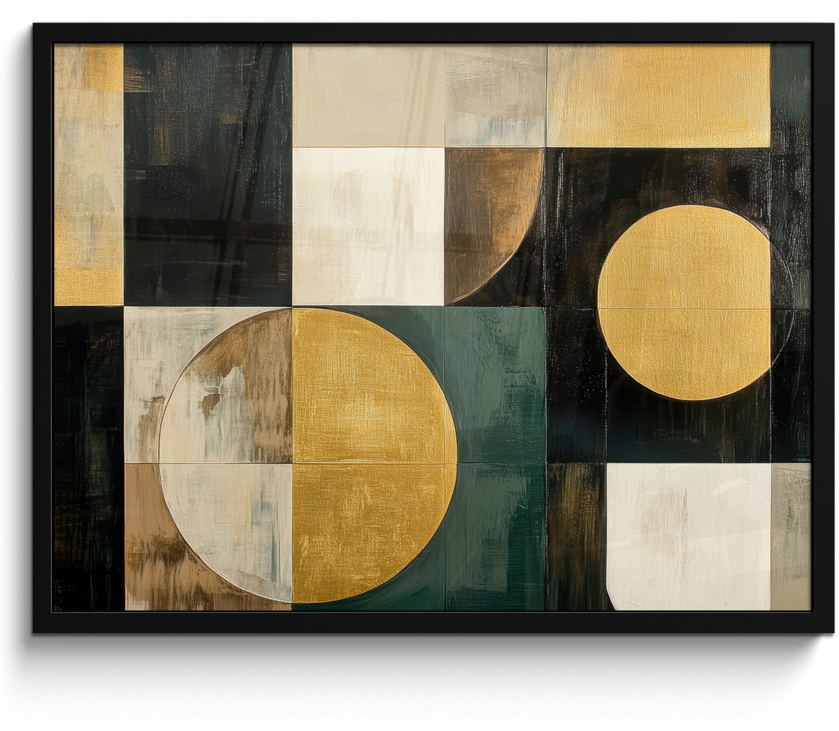 FrameYourWall Poster in lijst - Fotolijst 70x50 cm - Posters - Abstract - Goud - Brons - Vormen - Geometrisch - Posterlijst zwart - Decoratie - Wanddecoratie woonkamer - Muurdecoratie slaapkamer Abstracte vormen