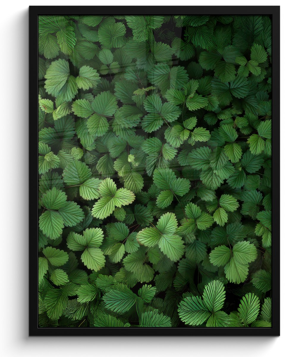 FrameYourWall Poster in lijst - Fotolijst 50x70 cm - Posters - Groen - Bladeren - Kartel - Zonlicht - Posterlijst zwart - Decoratie - Wanddecoratie woonkamer - Muurdecoratie slaapkamer