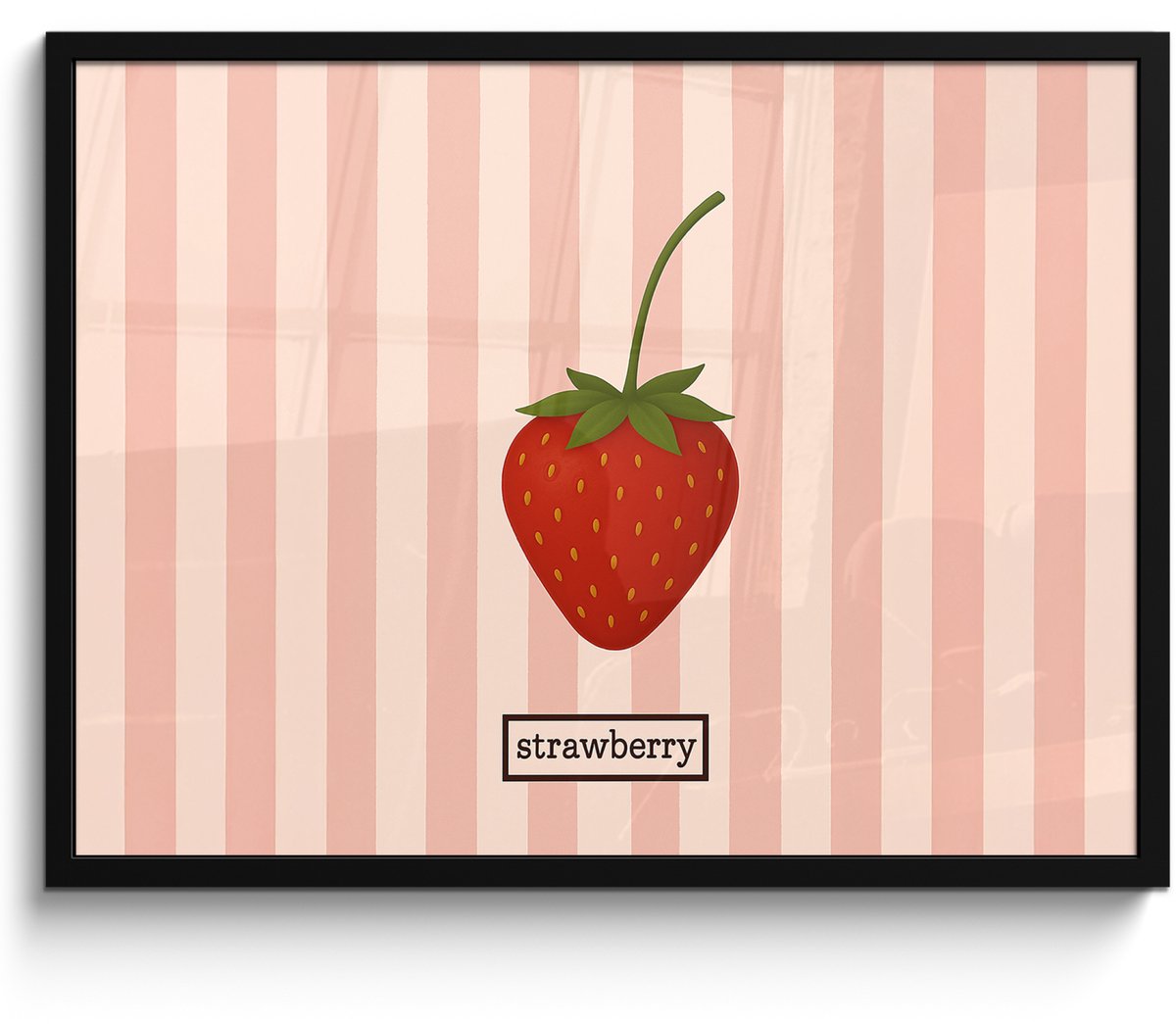 FrameYourWall Poster in lijst - Fotolijst 70x50 cm - Posters - Aardbei - Strepen - Minimalistisch - Rood - Posterlijst zwart - Decoratie - Wanddecoratie woonkamer - Muurdecoratie slaapkamer