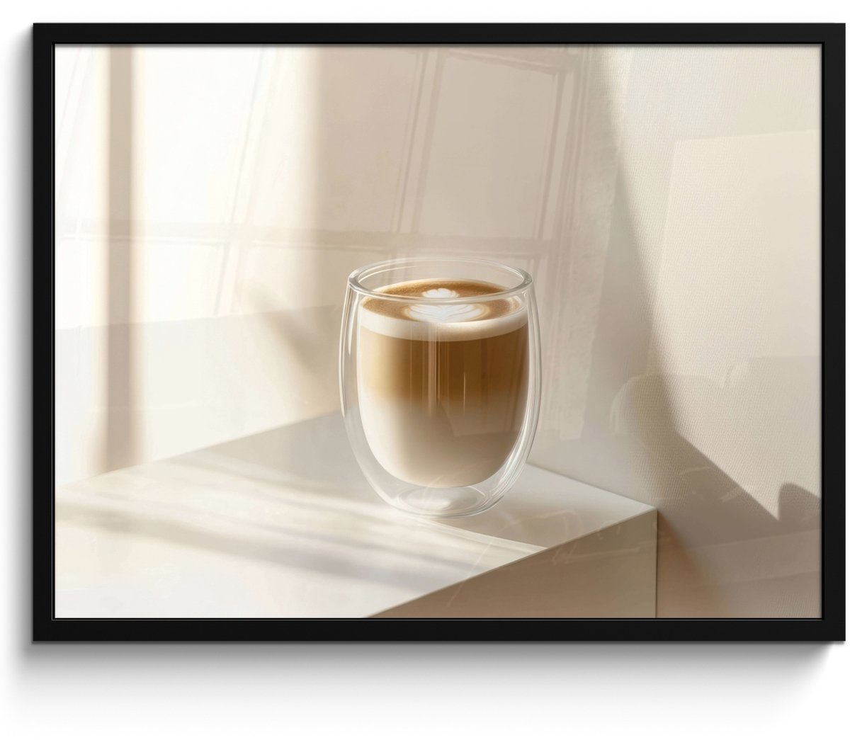 FrameYourWall Poster in lijst - Fotolijst 70x50 cm - Posters - Mok - Latte - Minimalistisch - Schaduw - Posterlijst zwart - Decoratie - Wanddecoratie woonkamer - Muurdecoratie slaapkamer Glas - Latte