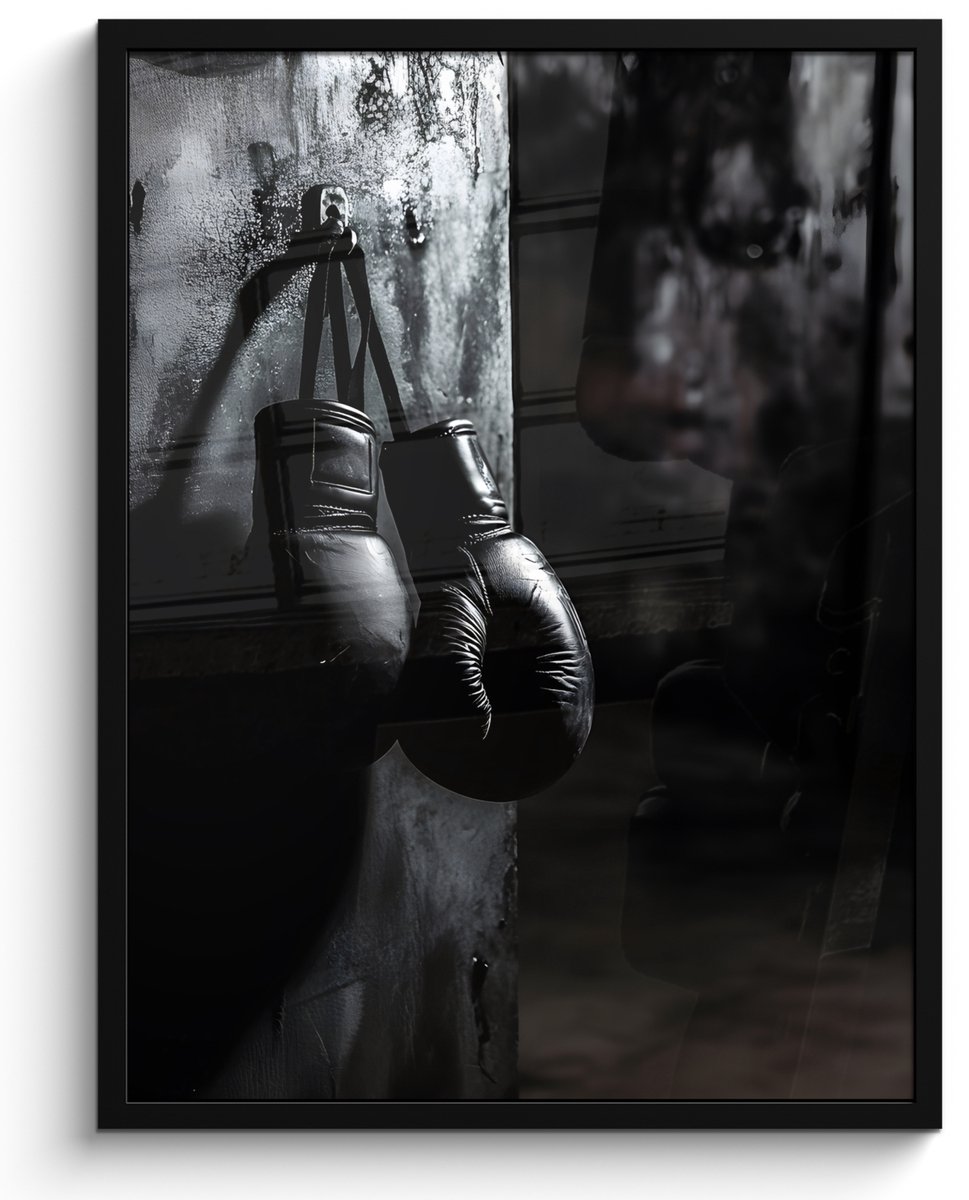 FrameYourWall Poster in lijst - Fotolijst 50x70 cm - Posters - Bokshandschoenen - Muur - Duister - Zwart - Posterlijst zwart - Decoratie - Wanddecoratie woonkamer - Muurdecoratie slaapkamer