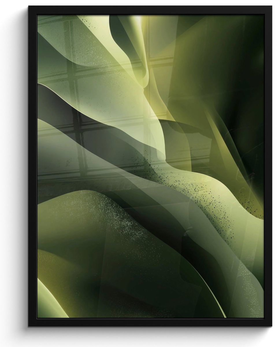 FrameYourWall Poster in lijst - Fotolijst 50x70 cm - Posters - Gaming - Golven - Abstract - Heuvels - Groen - Posterlijst zwart - Decoratie - Wanddecoratie woonkamer - Muurdecoratie slaapkamer