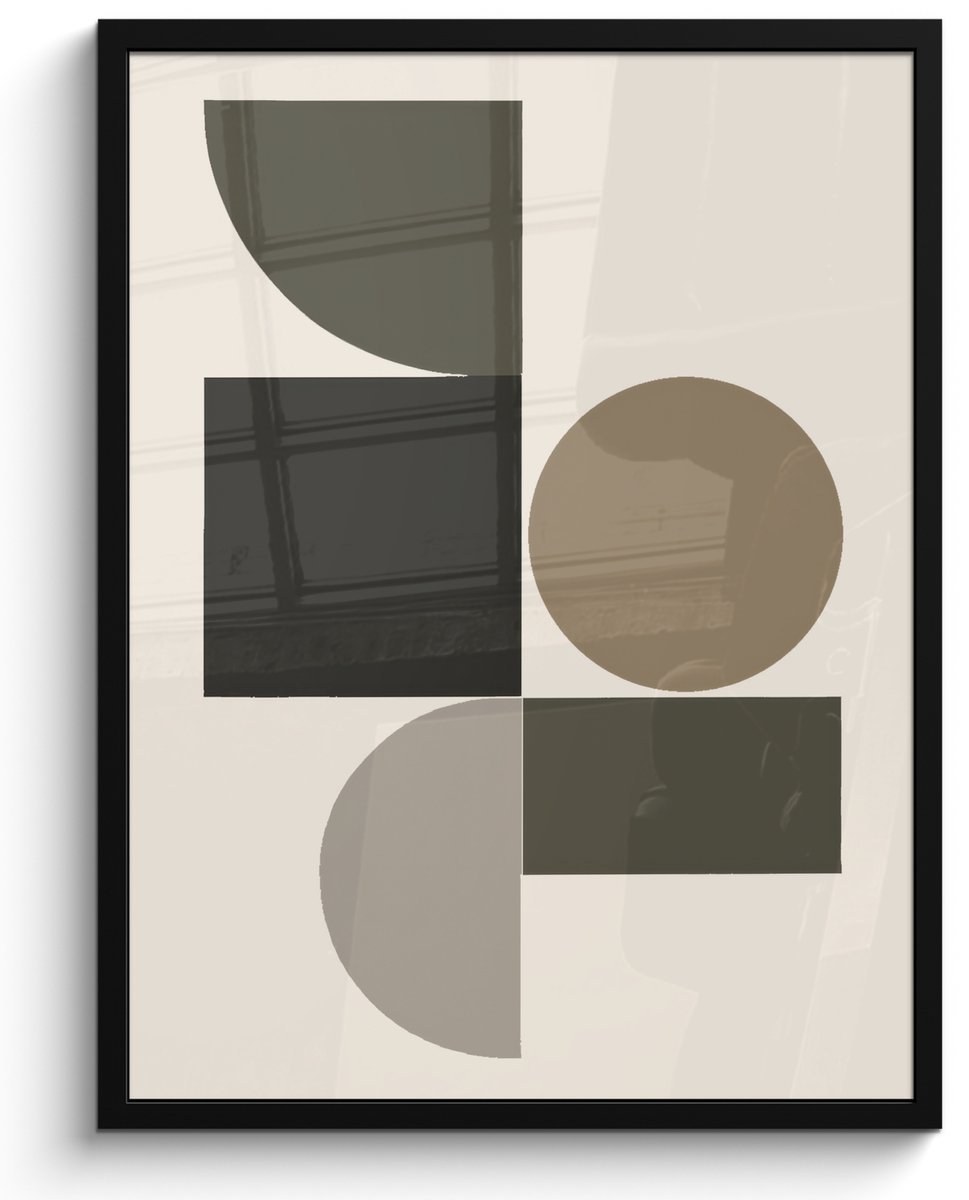 FrameYourWall Poster in lijst - Fotolijst 50x70 cm - Posters - Aardetinten - Abstracte compositie - Eenvoudige vormen - Posterlijst zwart - Decoratie - Wanddecoratie woonkamer - Muurdecoratie slaapkamer Aardetinten - Vormen