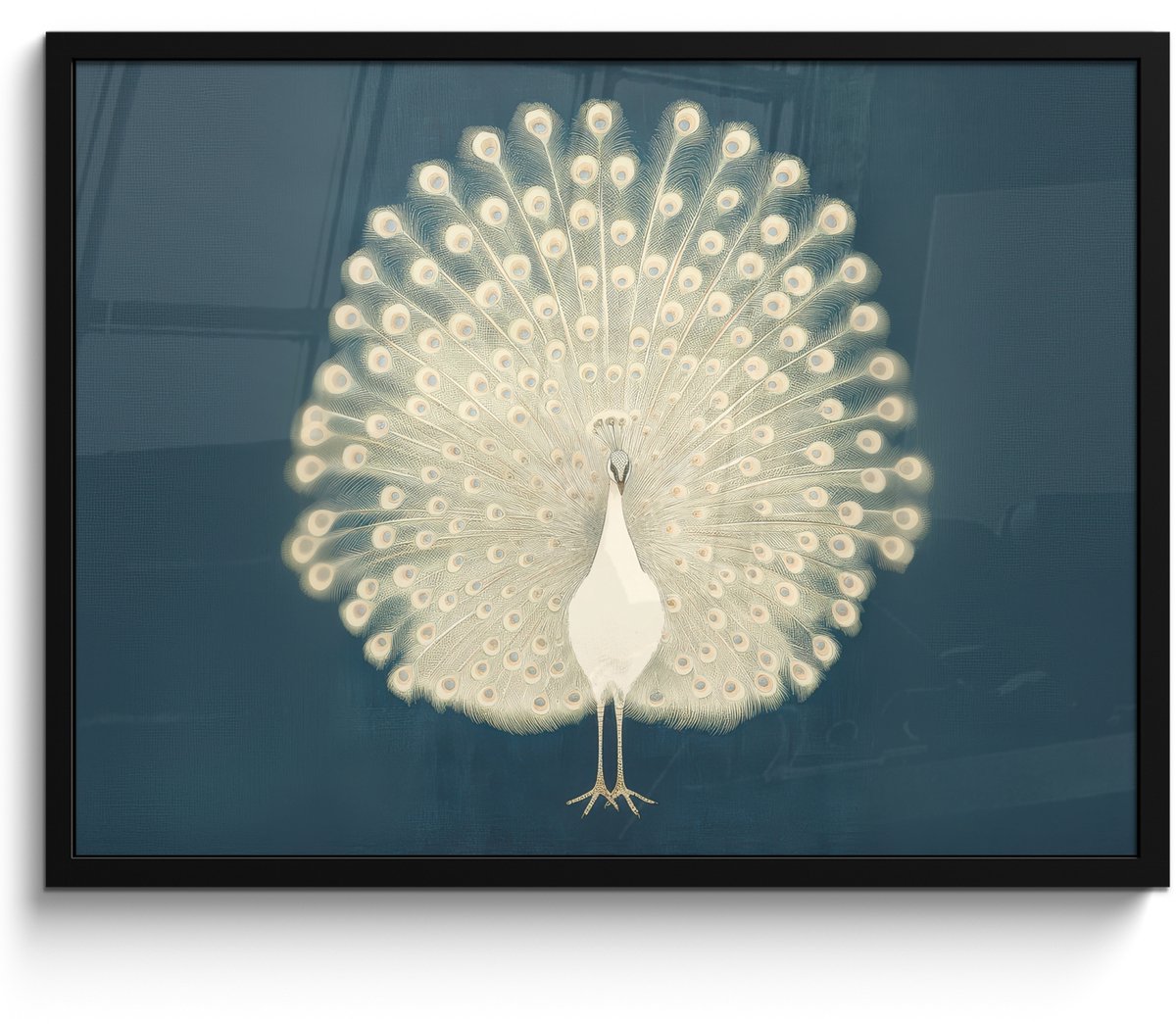 FrameYourWall Poster in lijst - Fotolijst 70x50 cm - Posters - Vogel - Blauw - Vintage - Posterlijst zwart - Decoratie - Wanddecoratie woonkamer - Muurdecoratie slaapkamer Pauw