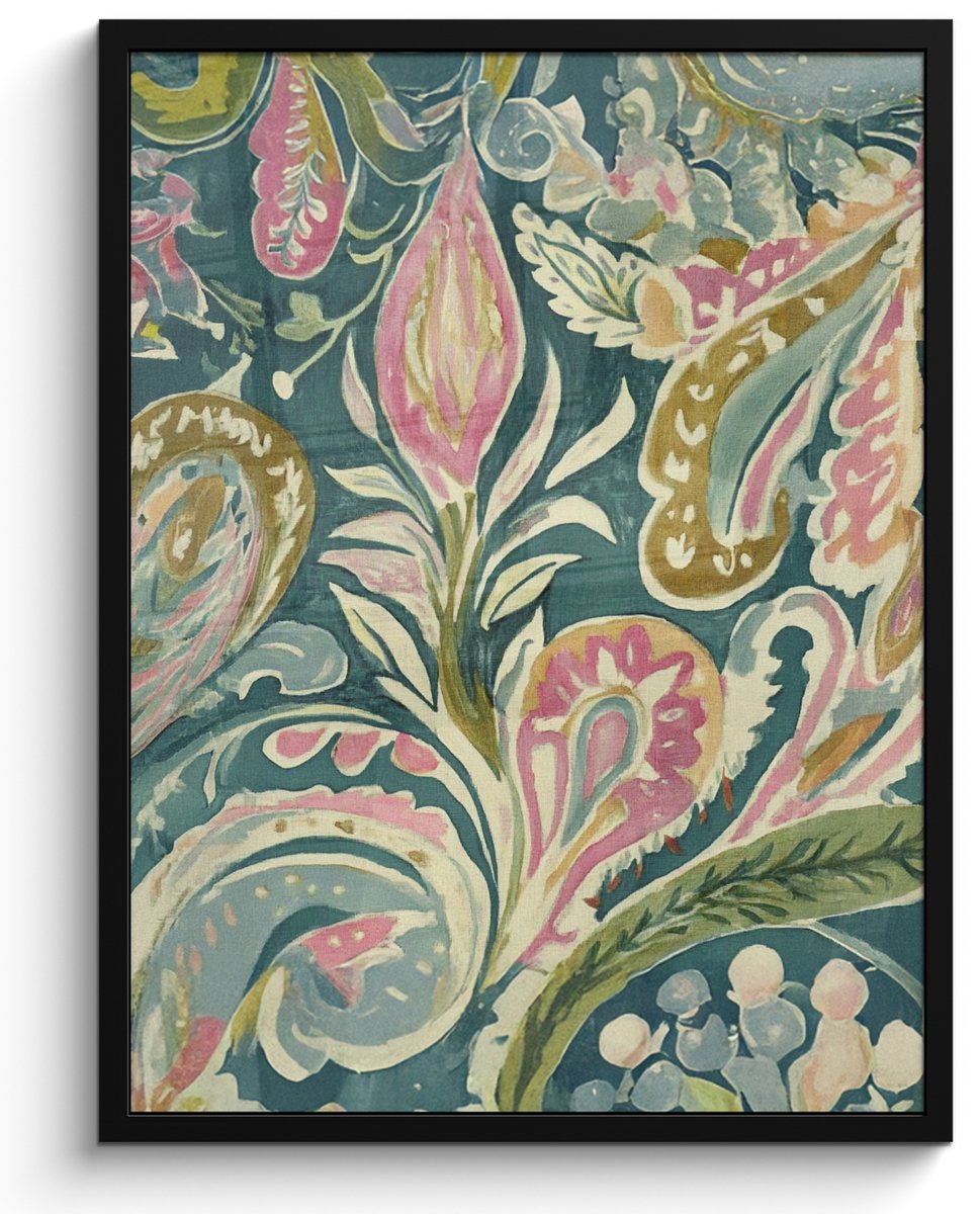 FrameYourWall Poster in lijst - Fotolijst 50x70 cm - Posters - Patroon - Kleurrijk - Sierlijk - Groen - Posterlijst zwart - Decoratie - Wanddecoratie woonkamer - Muurdecoratie slaapkamer Bladeren - Sierlijk
