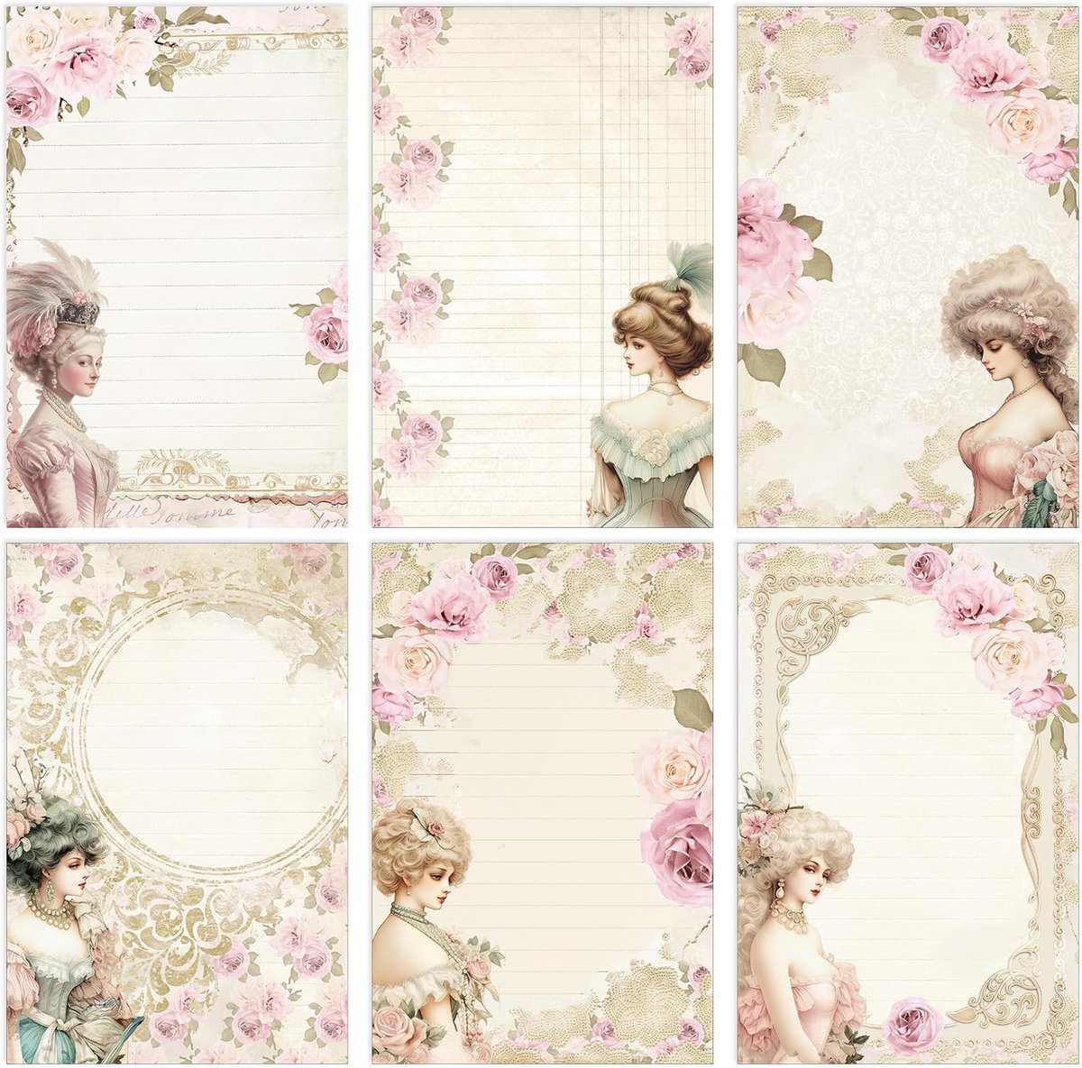 120 Vel Vintage Rococo Briefpapier A5 Dubbelzijdig - Decoratief Schrijf- en Knutselpapier