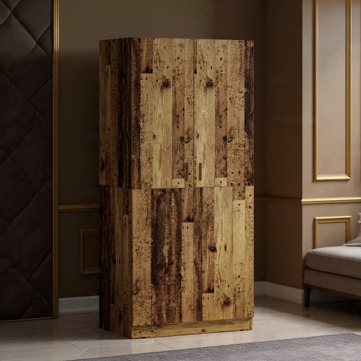 Urban Loft Kledingkast – Altholz Look – 90x52x200 cm – Garderobekast met Deuren, Legplanken en Kledingroede – Moderne Opbergkast voor Slaapkamer en Hal - House&Garden