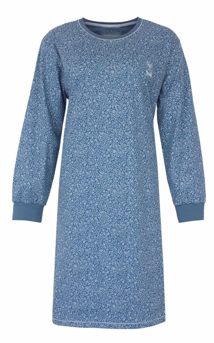 Tenderness Dames Nachthemd - Lange Mouwen - Ronde Hals - Katoen - Blauw