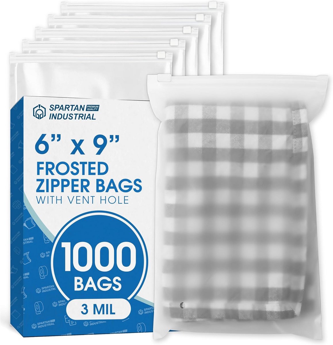 6" x 9" 1000 stuks 3 mil Frosted ritszakken met ventilatiegat