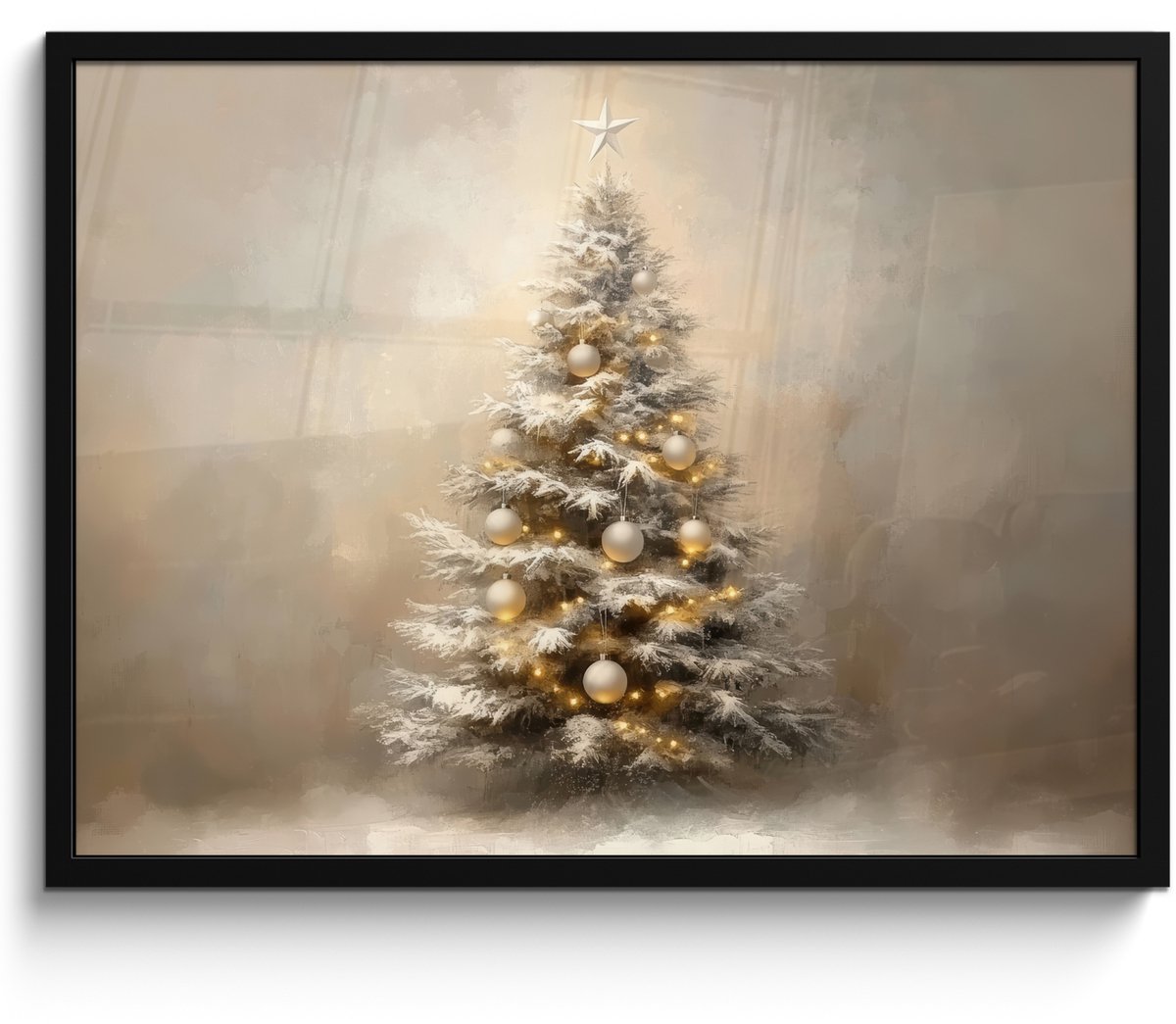 FrameYourWall Poster in lijst - Fotolijst 70x50 cm - Posters - Kerst - kerstboom - Sneeuw - Art - Posterlijst zwart - Decoratie - Wanddecoratie woonkamer - Muurdecoratie slaapkamer - Kerstversiering - Kerstdecoratie voor binnen - Kerstmis