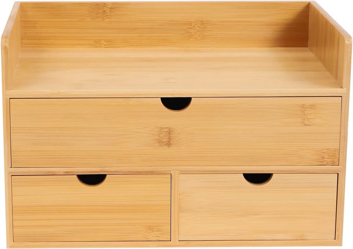 Bamboe Bureau Organizer met 3 Laden voor Kantoor en Make-up