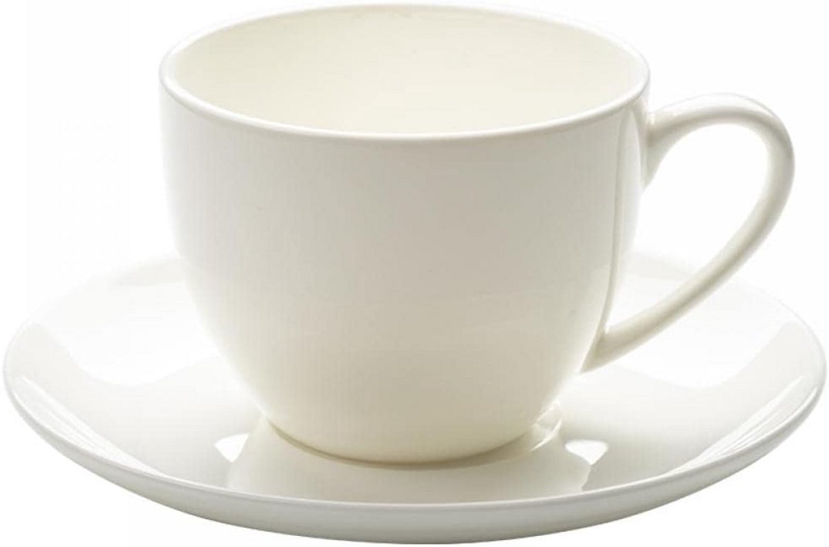 Luxe Koffiekop en Schotel Set - 240ml Fijne Witte Bone China Kopjes