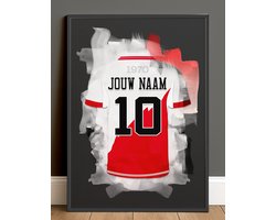 FC Utrecht Voetbal Poster Gepersonaliseerd - Inclusief Zwarte Lijst - Formaat A3 (29,7 x 42 cm) - Rood Wit - Voetbalcadeau met Naam & Rugnummer - Wanddecoratie Fans