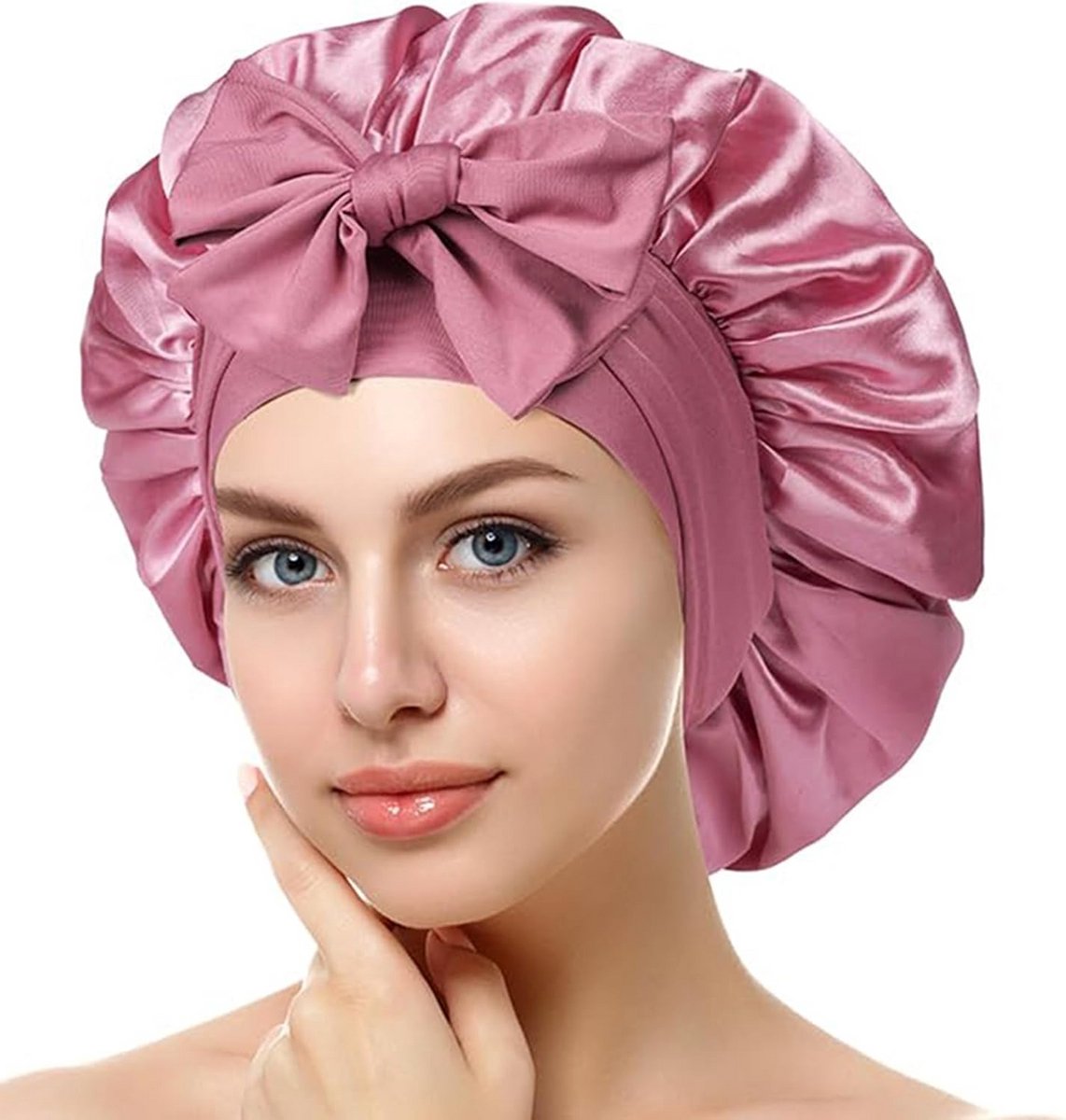 Satijnen slaapmuts - Haarmuts - Haarbescherming - Verstelbare band - 30 x 18 cm - Roze