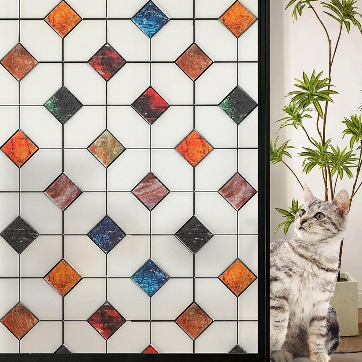 Decoratieve Raamfolie Met Kleurrijk Diamantpatroon Voor Privacy