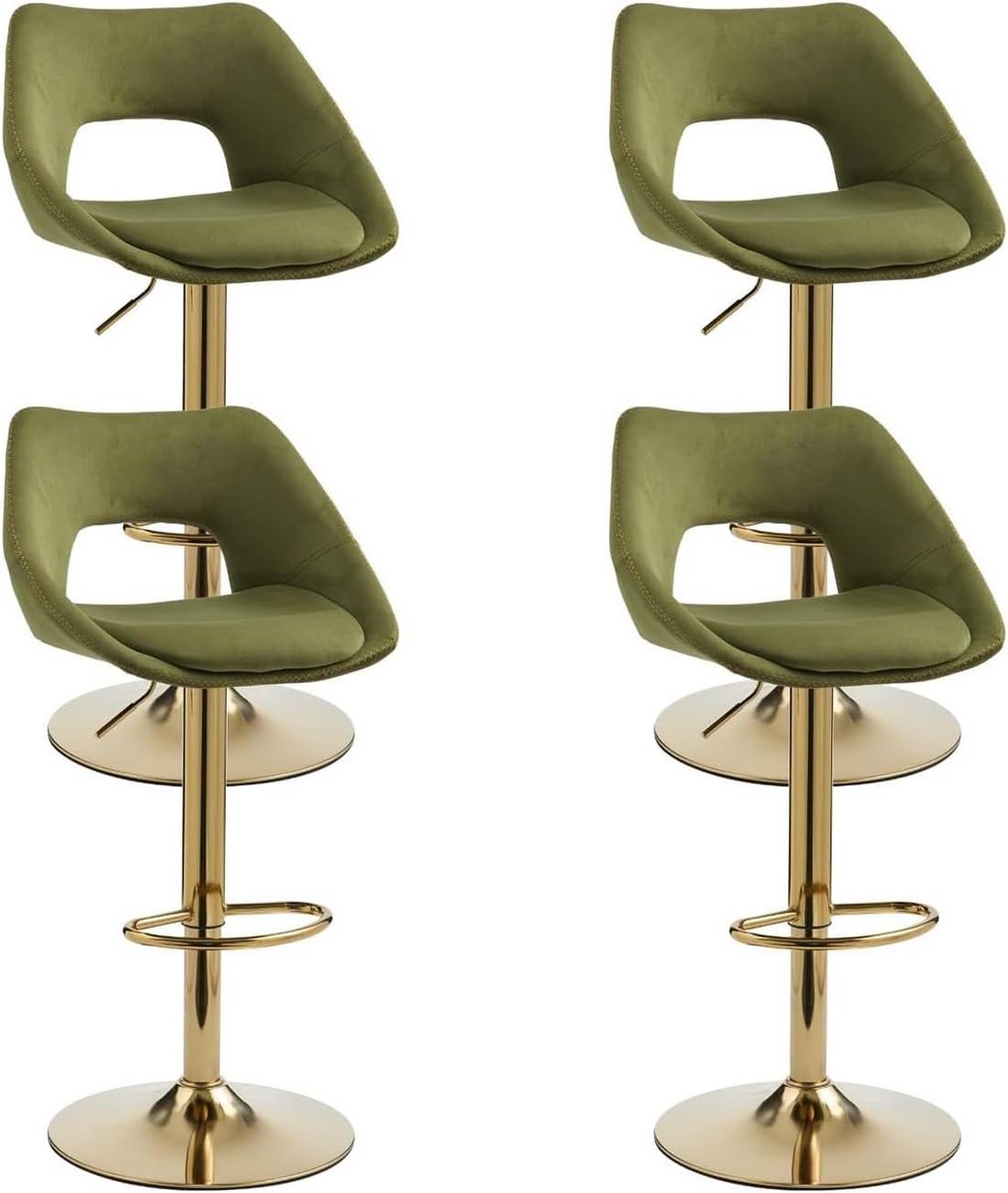 Set van 4 Barstoelen Groen Fluweel Draaibaar en Verstelbaar met Rugleuning