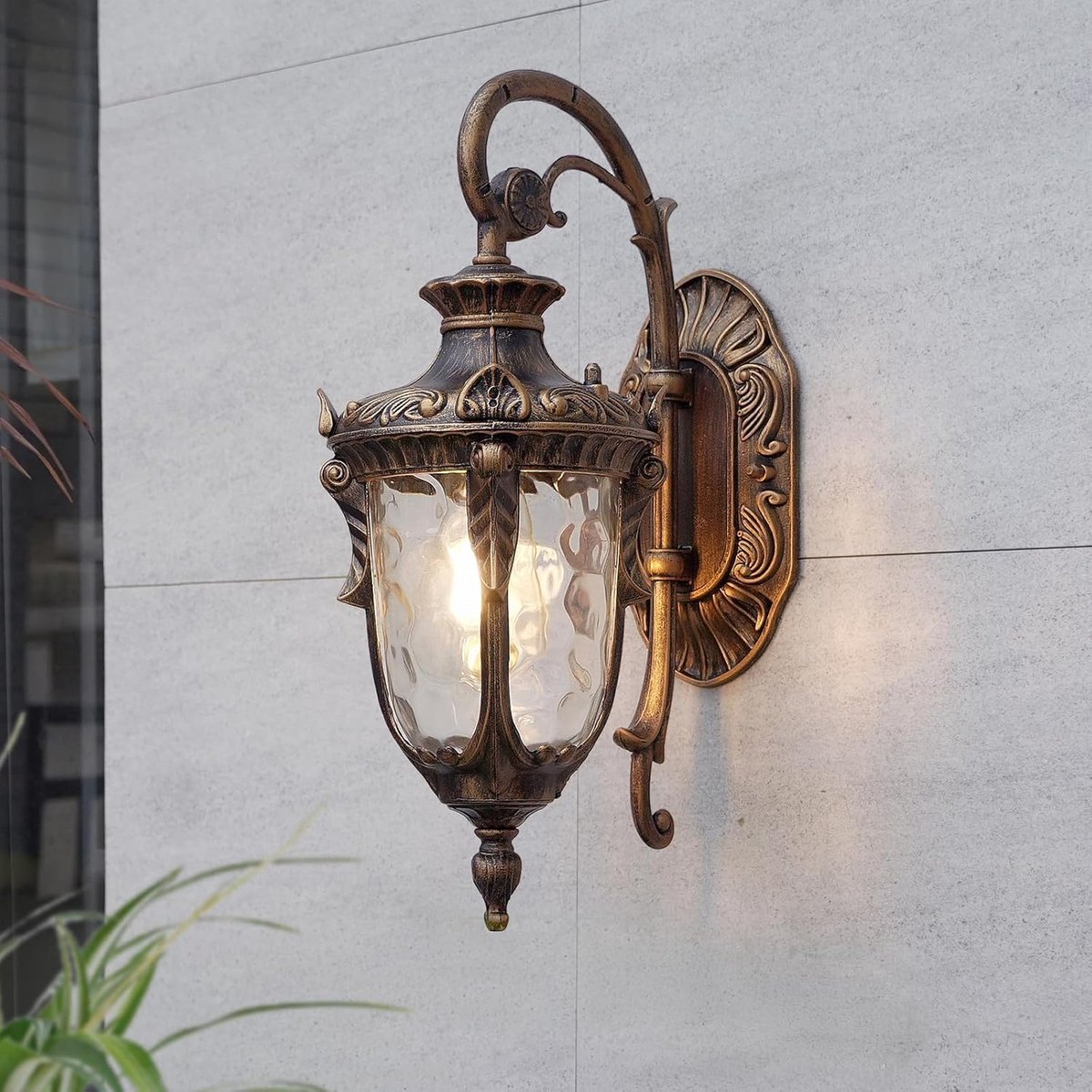 Vintage Buitenwandlamp Lantaarn Bruin - Waterdicht Aluminium en Glas voor Tuin en Terras