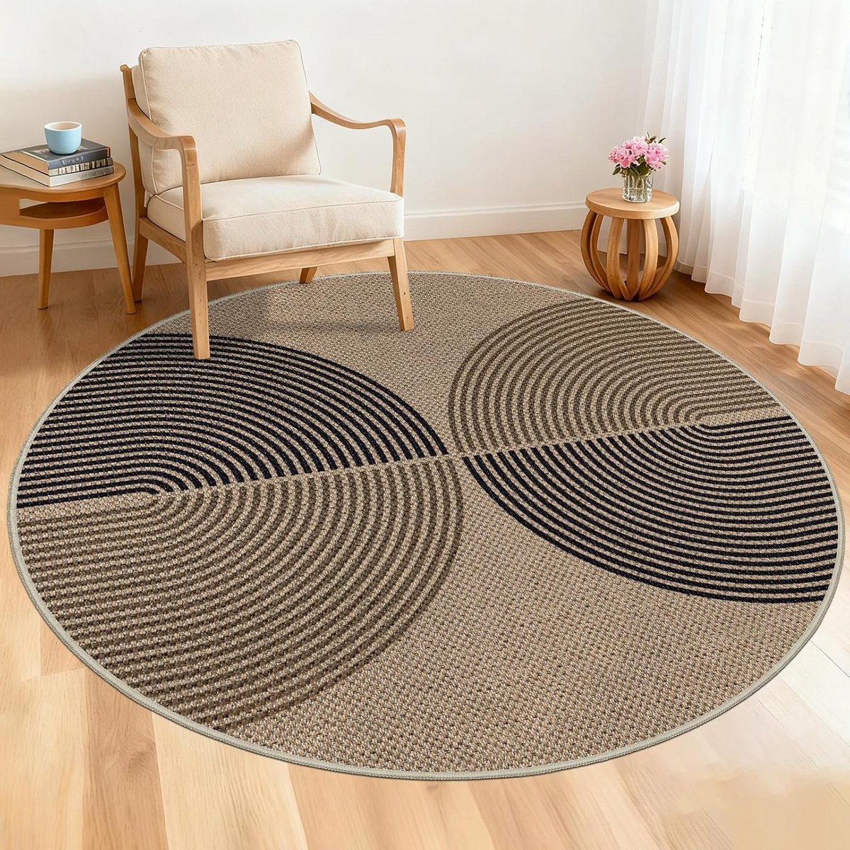 Rond Vloerkleed Jute Look 160x160 cm Antislip Wasbaar